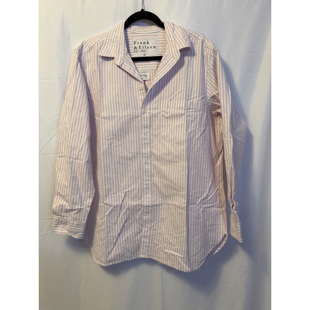 New Frank & Eileen Joedy Top White Purple Striped Long Sleeve Shirt Women's Sz L